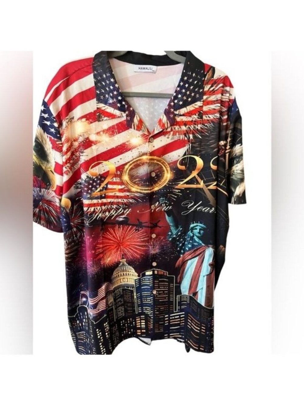Hawalili Shirt Collectible Printed Happy New Year 2022 USA Liberty Size XXXL